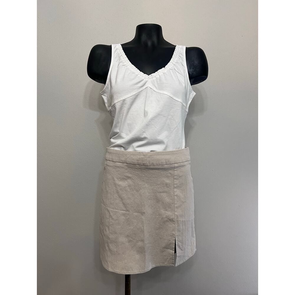 Mable Linen Blend Skirt Women's L Khaki Stretch Front Slit Vacation Coquette NWT